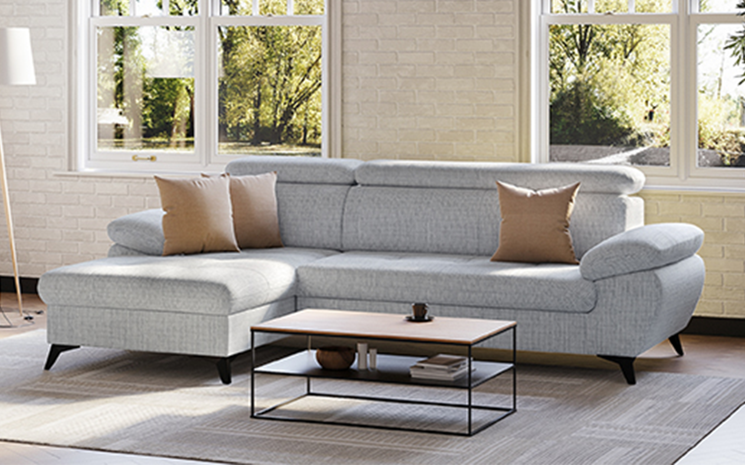 Extendable corner sofa Selin, light grey  1